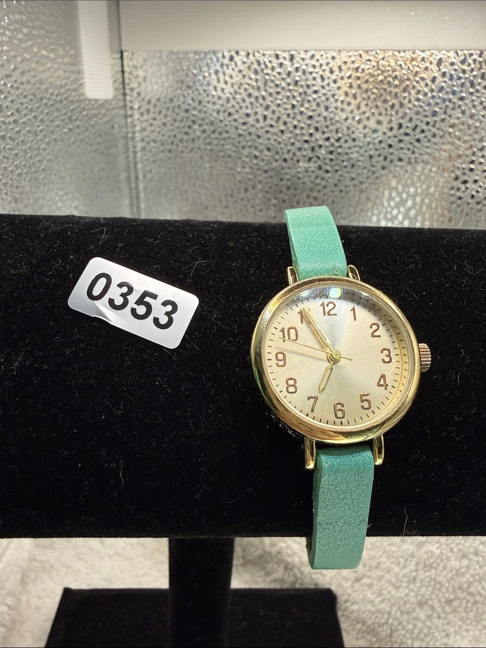 Gold-Tone Women's Watch with Mint Leather Strap